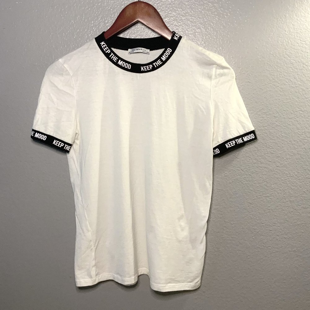 Zara Trafaluc KEEP THE MOOD White Black Top Small